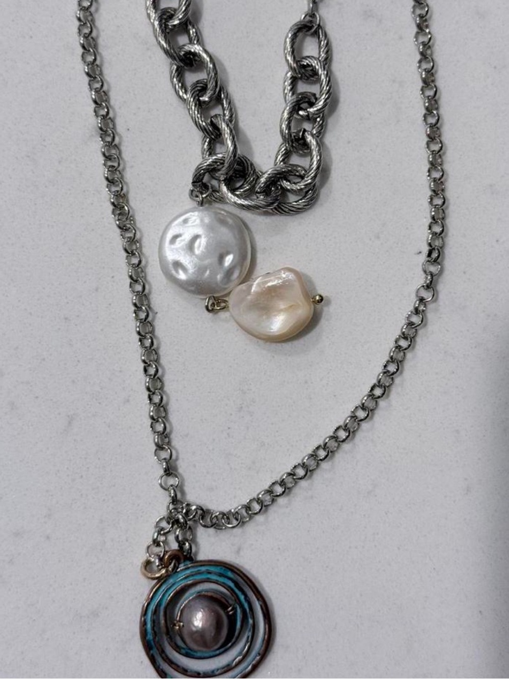 Ariana OST x Free Ppl Silver Chain Layered Necklace with Pearl & Turquoise